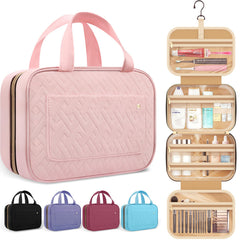 HOTOR Travel Toiletry Bag for Women with Hanging Hook - Portable Cosmetic Case Toiletry Bag for Traveling Women Waterproof Travel Essentials Pink