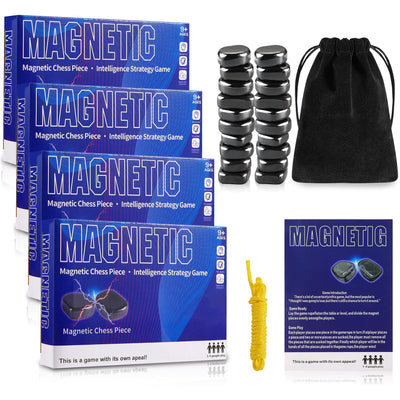 4 Packs Magnetic Chess Game with Stones Magnetic Chess Game with Rocks Magnet Game with String Family Gatherings Board Games for Kids & Adults
