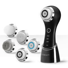 COSBEAUTY Face Scrubber Exfoliator Sonic Facial Cleansing Brush with 5 Interchangeable Brush HeadFace Brush Cleanser for Men IPX7 WaterproofWireless Rechargeable for MassagingDeep Cleansing(Black)