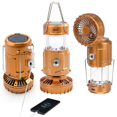 Camping Lanterns with Fan Collapsible Solar Fan USB Rechargeable Lantern Flashlight Emergency Hanging Lights for Camping Hurricanes Power Outages Indoor Outdoor