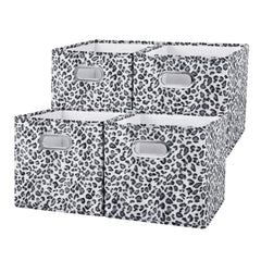 ANMINY 4PCS Storage Cubes Leopard Cheetah Print Velvet Fabric Storage Bins for Shelves Collapsible Washable Closet Storage Baskets Boxes with Handles for Organizing and Storage -Gray 11"x 11"x 11"
