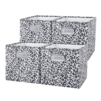 ANMINY 4PCS Storage Cubes Leopard Cheetah Print Velvet Fabric Storage Bins for Shelves Collapsible Washable Closet Storage Baskets Boxes with Handles for Organizing and Storage -Gray 11