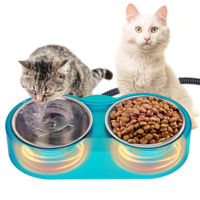 Heated Water Bowl for Cats - 48Oz Outdoor Heated Pet Dog Bowl with 2 Stainless Steel Bowl Thermostatic Control for Keeping Water and Food from Freezing in Winter Cat Gifts