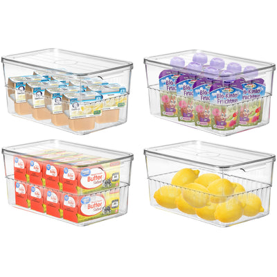 YYQX 4-Pack Clear Storage Bins Medium Plastic Storage Containers with Lids Kitchen Organization Fridge Refrigerator Organizer Pantry & Home Organization BPA-Free
